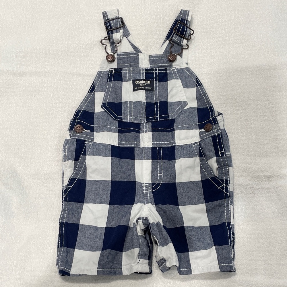 OshKosh B'gosh Navy and White Plaid Overalls